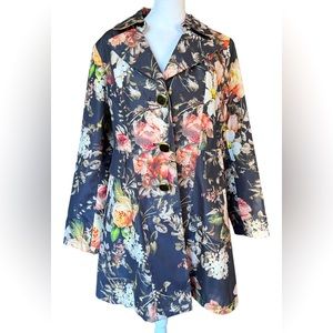 Dennis Basso Black Floral Fall Raincoat Jacket Size Medium